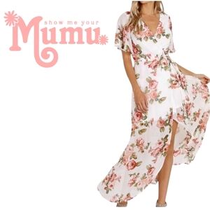Show Me Your Mumu Marianne Pink Floral Chiffon Wrap Maxi Dress Rosie Posie MED